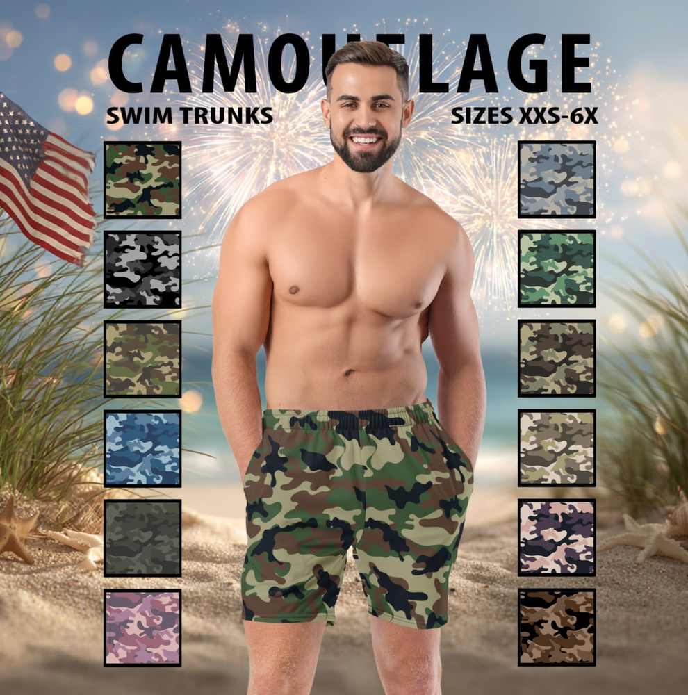 Men's Camo Swim Trunks #1 - Camouflage Swim Short, Army Print