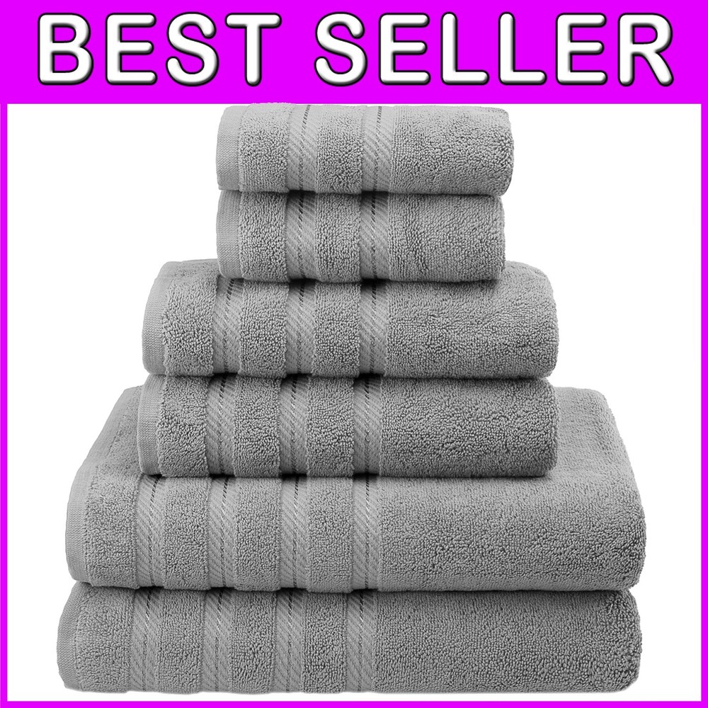 Luxurious 6 Piece Heavyweight Cotton Towel Set - Ultra-Soft Absorbency in Grey