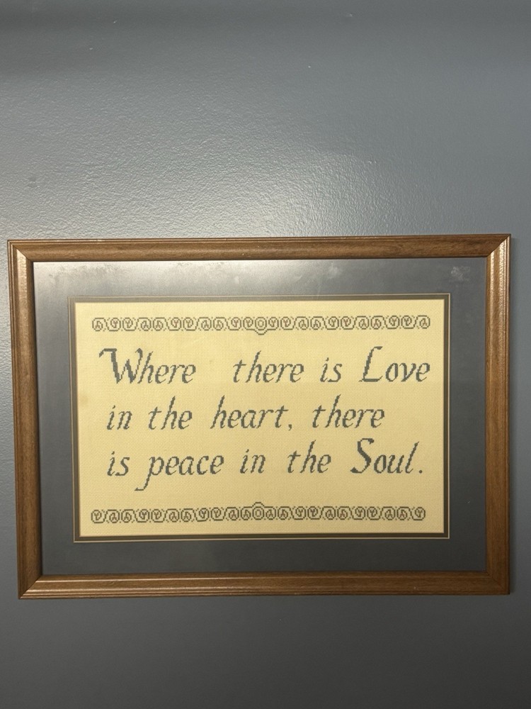 Vintage Cross Stitch Needlepoint Art Framed 22x16