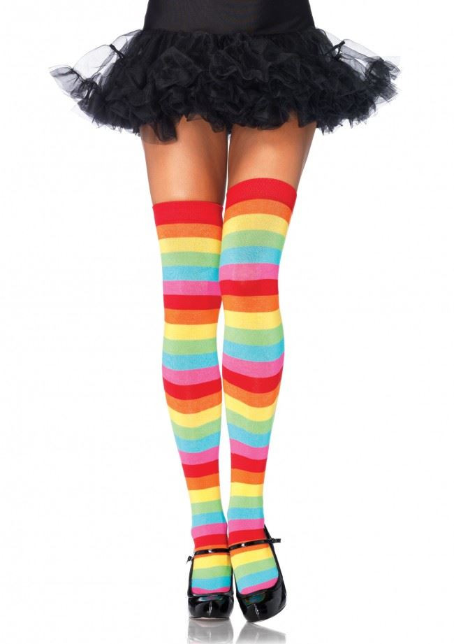 Adult Women's Acrylic Rainbow Thigh Highs