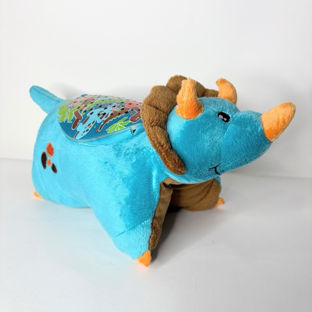 Pillow Pets Sleeptime Lites Blue Brown Triceratop Dinosaur Plush with Night Light