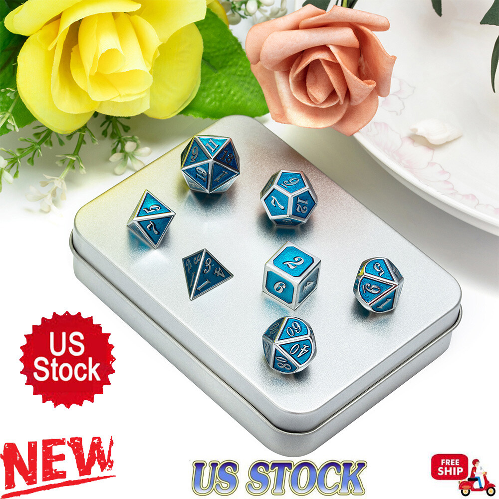 7Pcs Set Of Dice Polyhedron Dice Metal Dice Suitable For Tabletop Game RPG USA