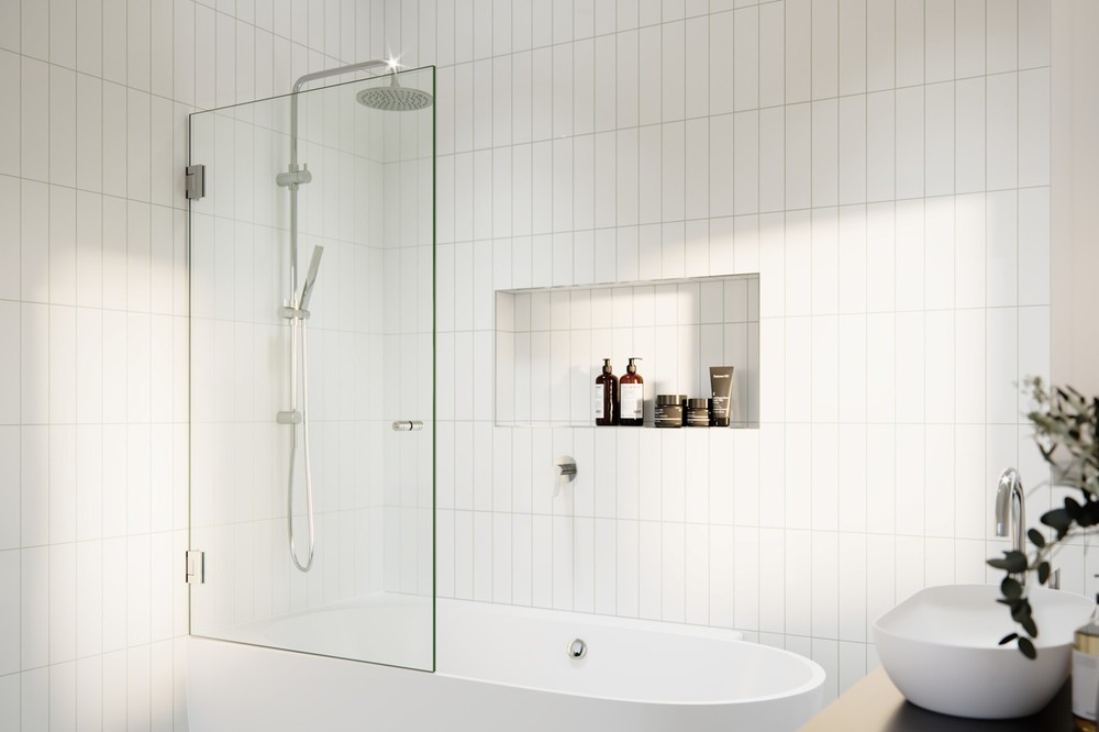 Albedo 58H x 31.25W Chrome Hinged Glass Door by Glass Warehouse