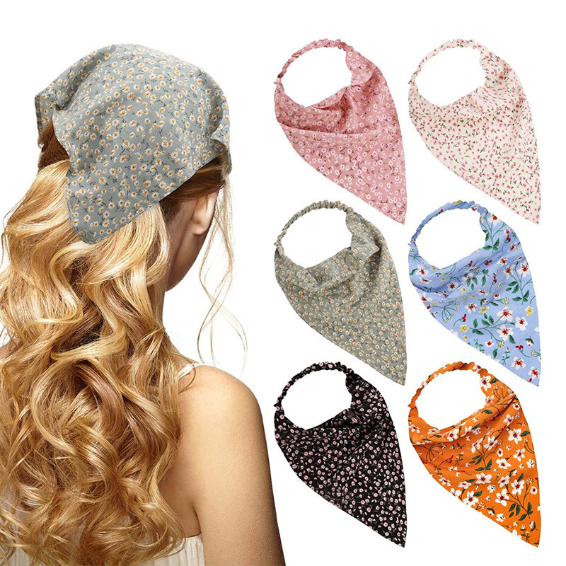 Big Floral Triangle Head Scarf Headband Hair Accessory Scrunchies