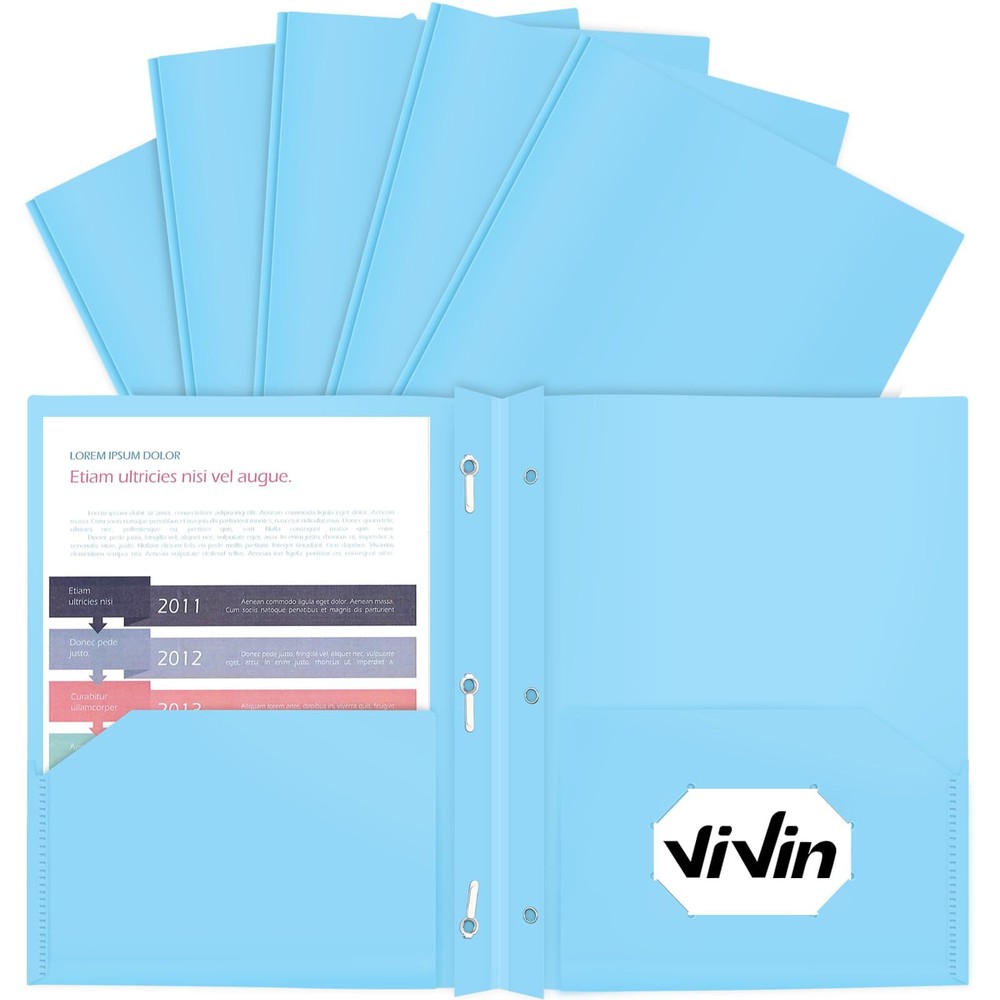 Heavy Duty 2-Pocket Folders with Brads Pastel Color 12-Pack Durable Plastic F...