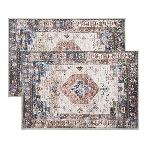 2 Washable Non-Slip Retro Doormats 24x36 Indoor Floor Rugs
