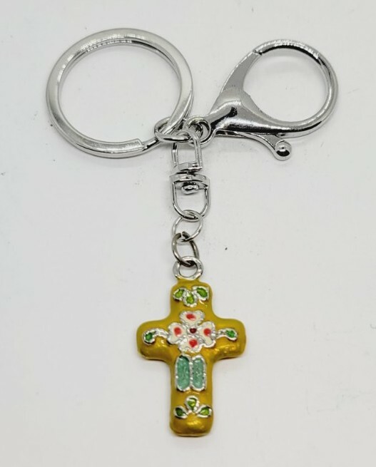 Religious Cross Key Chain Purse FOB Silver tone  3.5