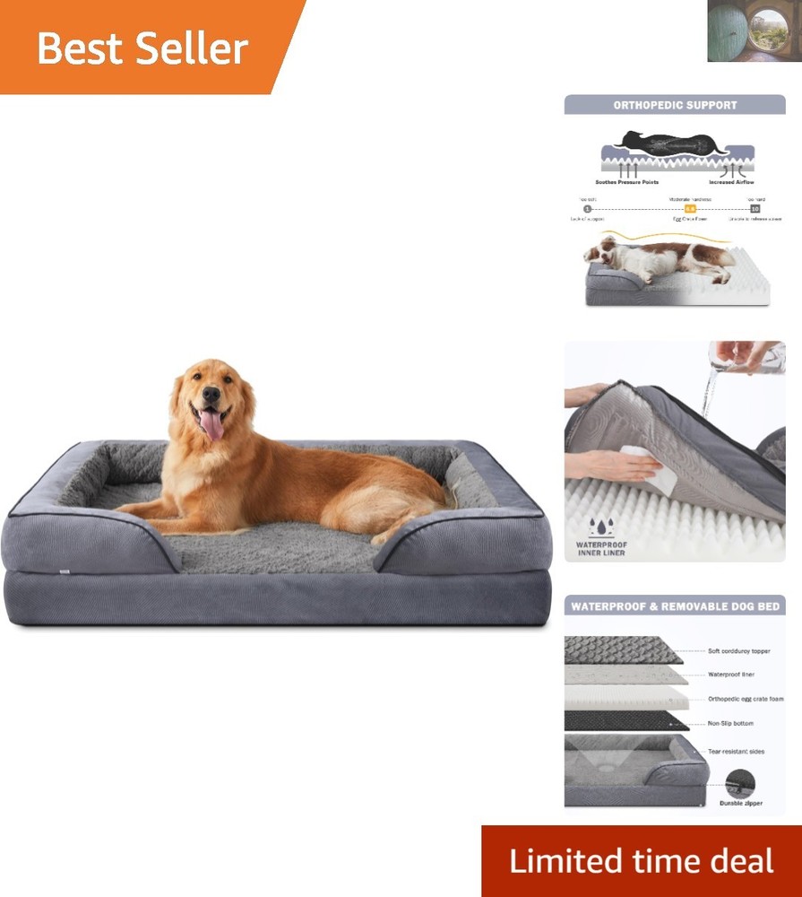 XL Orthopedic Dog Bed - Washable Sofa with Egg-Crate Foam & Waterproof Lining