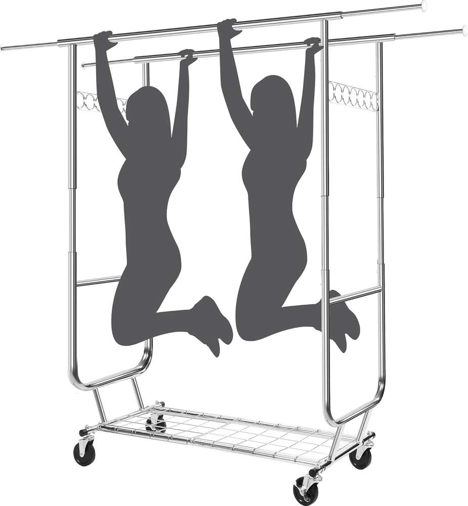 Heavy Duty Rolling Garment Rack for Hanging Clothes Organizer
