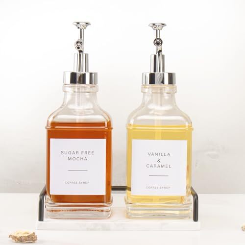 Coffee Syrup Dispenser for Coffee Bar, Clear Glass Syrup Bottles with Pump, R...
