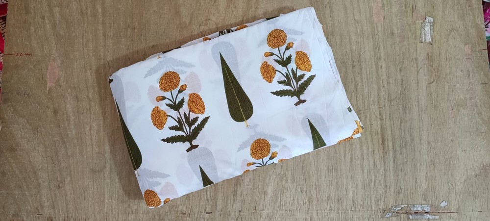 5 Yards Green Floral Indian Cotton Hand Block Print Fabric for Sewing Crafts  