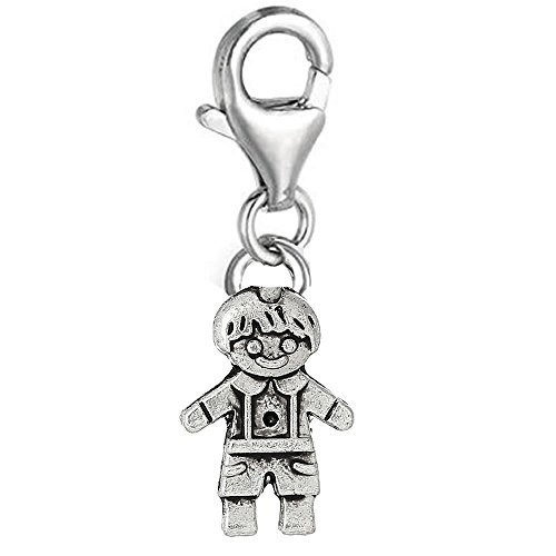 Little Boy Clip On Pendant for European Charm Jewelry w/ Lobster Clasp