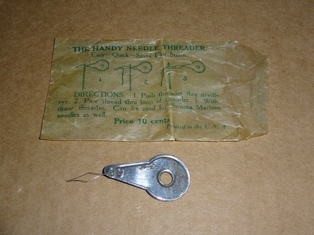 Vintage HANDY Needle Threader with Original Wax Envelope & 10 Cent Price Directions