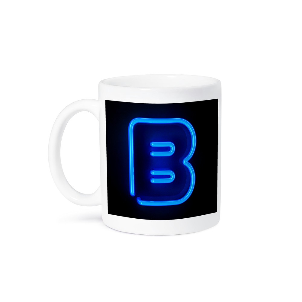 3dRose Neon Blue Lit Monogram Letter B Abstract Illuminated Mug