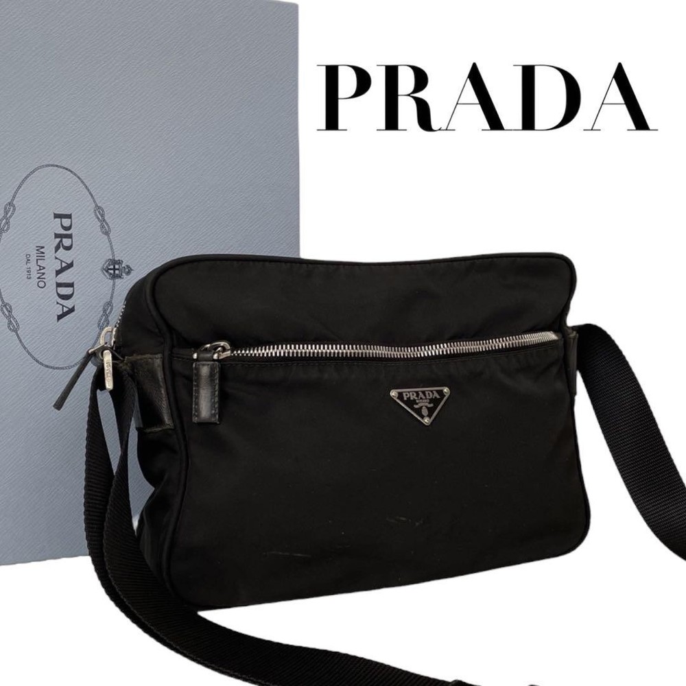 Prada Black Triangle Logo Nylon Crossbody Bag Authentic Excellent Condition
