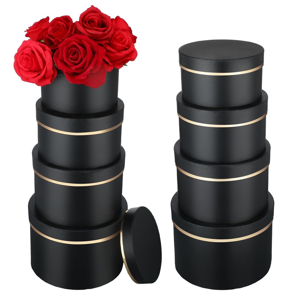 8-Piece Round Nesting Gift Box Set with Lids in Assorted Sizes