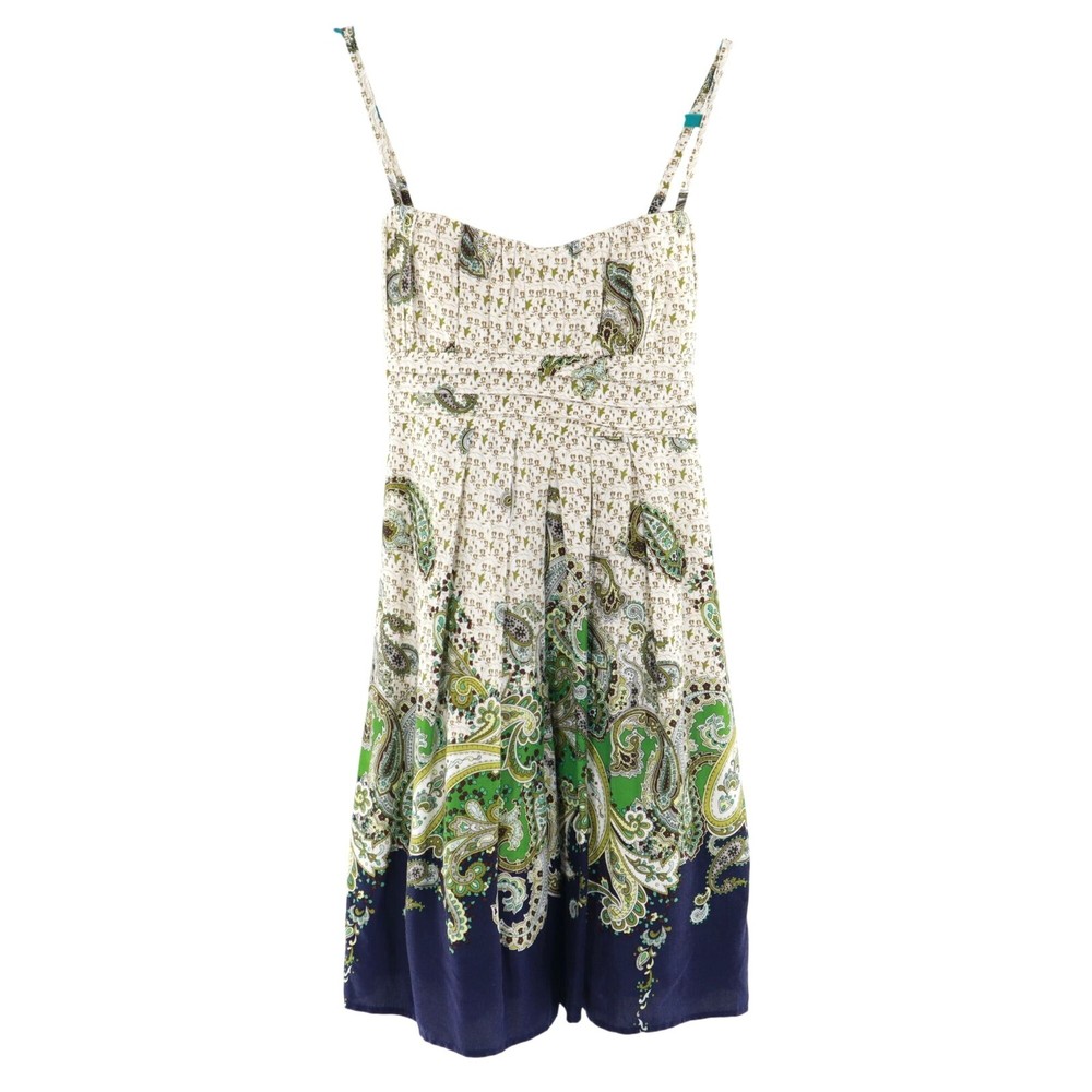 BCX Paisley Sundress Women 9 White Blue Boho Bohemian Hippie Brunch Cruise Vacay