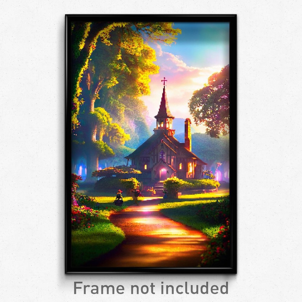 Pixel Art Poster - Enchanted Parish (8 Bit Psychedelic Trippy Video Game Print)