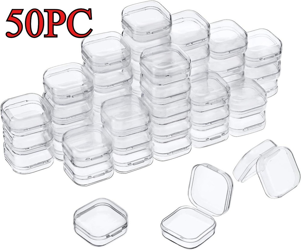 50x Small Plastic Storage Boxes Container Square Box Coins Screws Jewelry Crafts