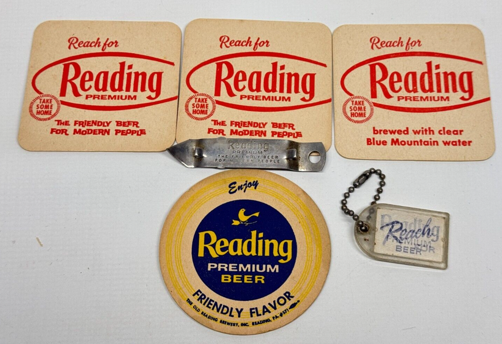 Vintage Reading Beer Bottle Opener, Coasters, & Keychain