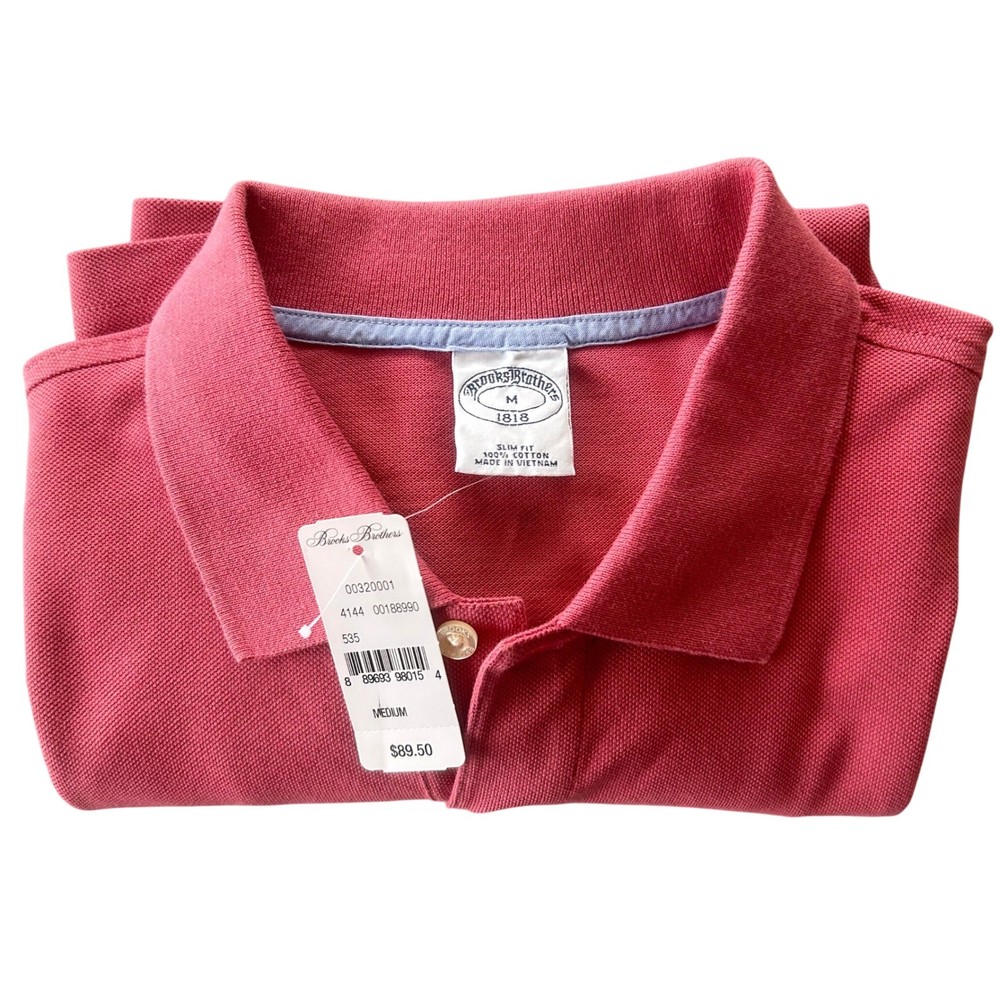 Brooks Brothers Mens Red Slim Fit Cotton Polo Shirt Medium Short Sleeve