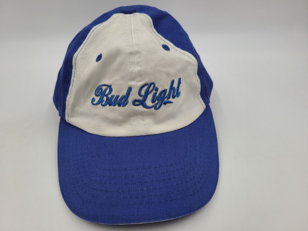 Bud Light Script Adjustable Hat Cap Beer Baseball Dad Mom Men Women White Blue