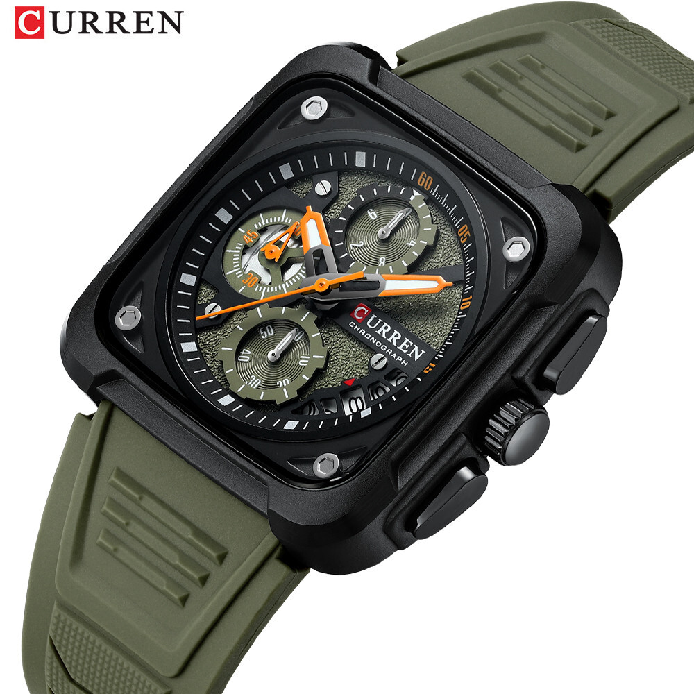CURREN Men Square Watch Chronograph Date Military WristWatch Boys Sport Watch
