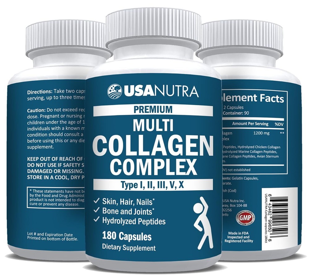 Collagen Peptide Protein Pills for Women and Men Type I, II, III, V, X Multi ...