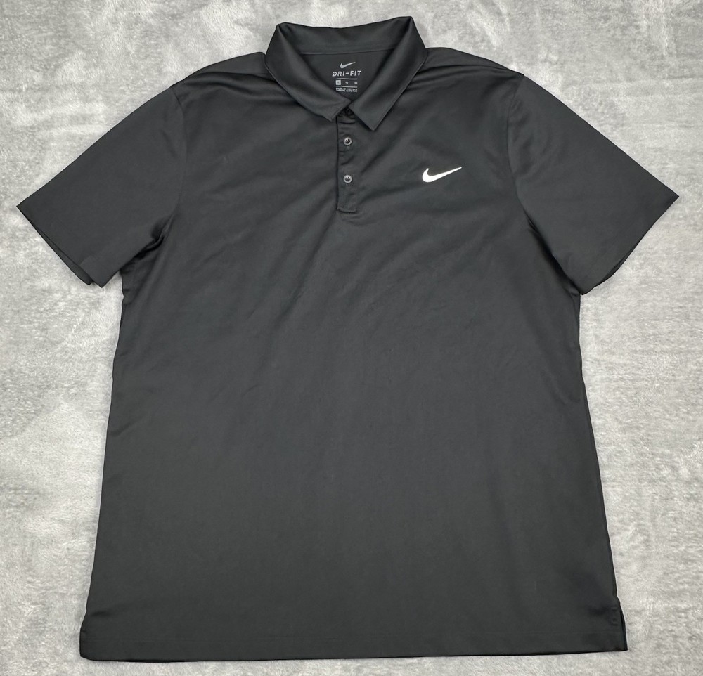 Nike Polo Shirt Mens XL Black Football Dri-Fit Short Sleeve Logo Swoosh Casual