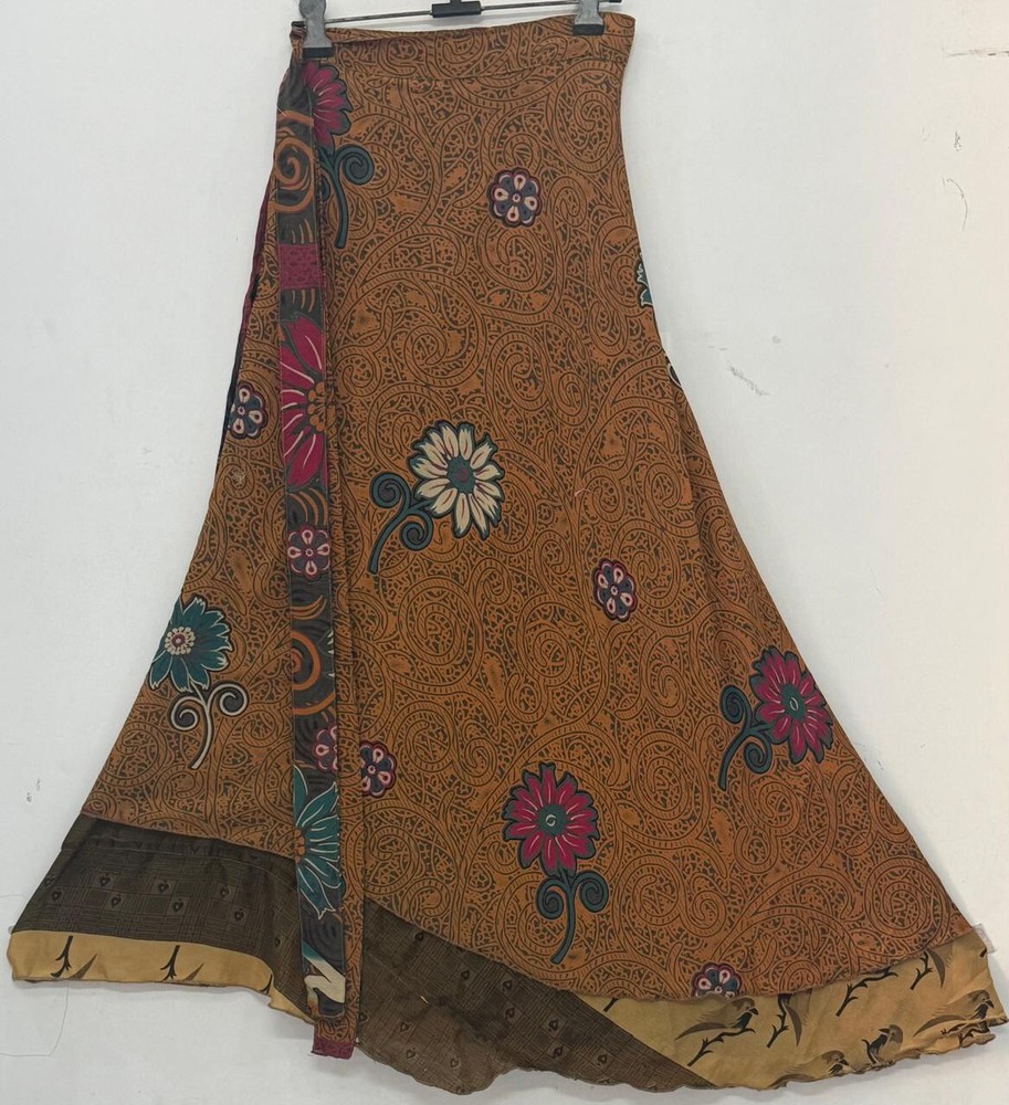 Vintage Indian Silk Sari Reversible Wrap Skirt Double Layer