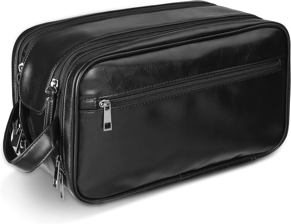 Personalized Leather Travel Toiletry Bag for Men, Large Travel Bathroom Shaving