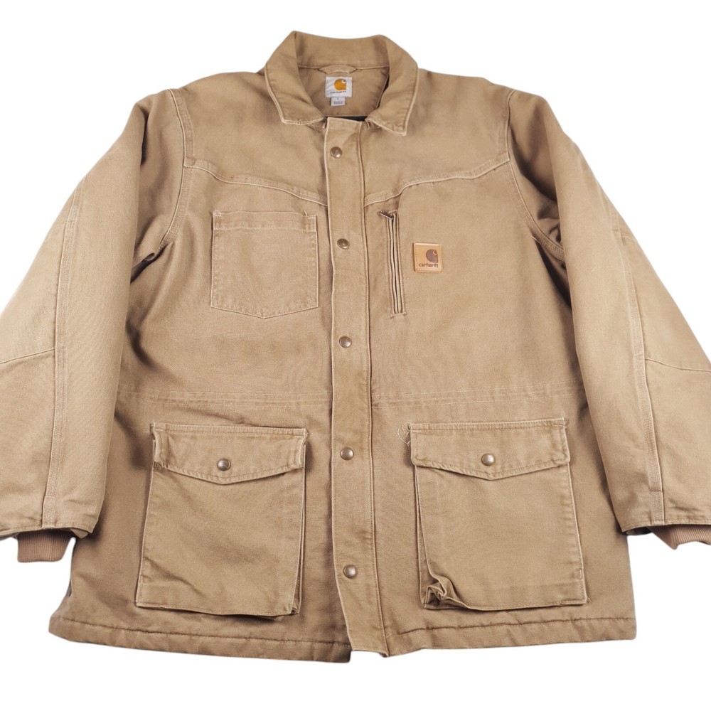 Vintage Carhartt Sandstone Rancher Coat Quilt Lined 100110 Jacket Mens Size L