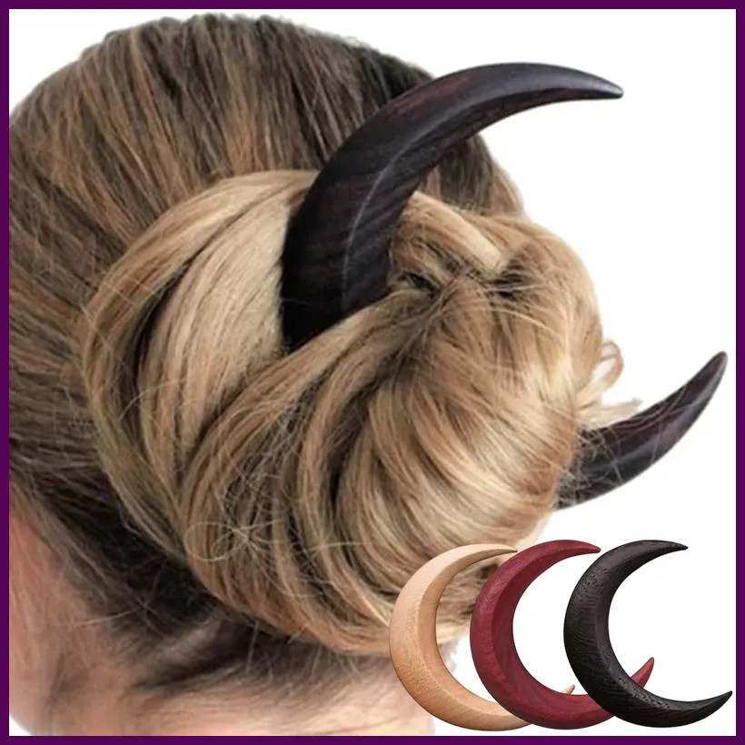 Creative Wooden Handmade Moon Hairpin Hair Fork Hair Clip Comb Ladies