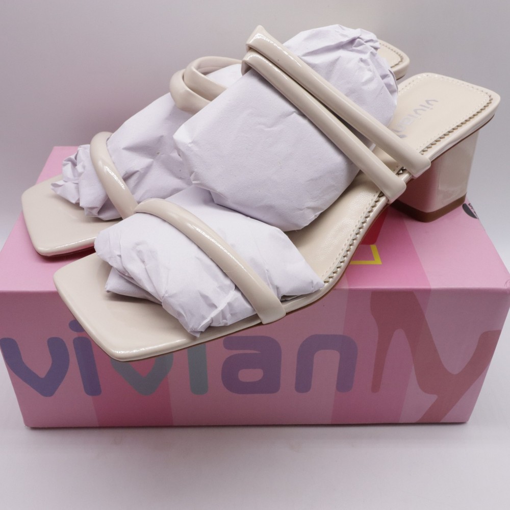 White Square Toe Strappy Chunky Heel Sandals Size 7 Brand New