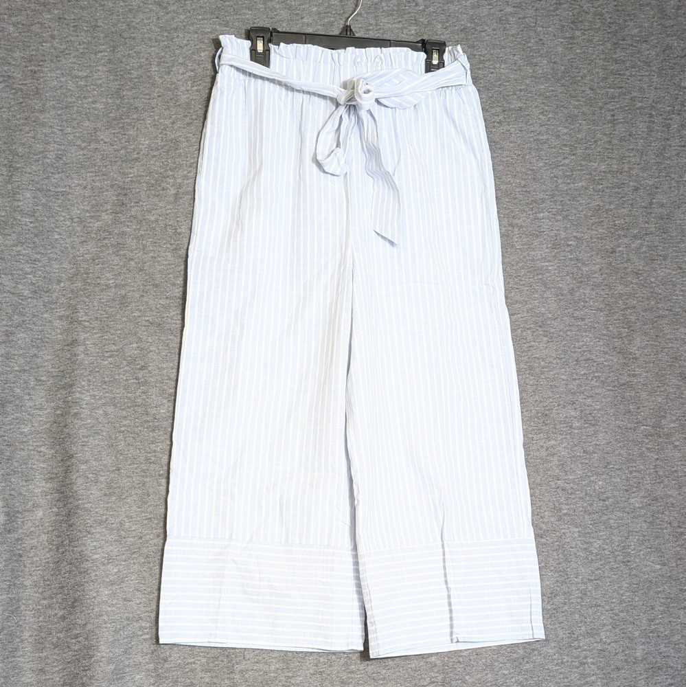 Lost & Wander Blue White Stripe Cropped Pants Sz M Medium Lined Wide Leg Pockets
