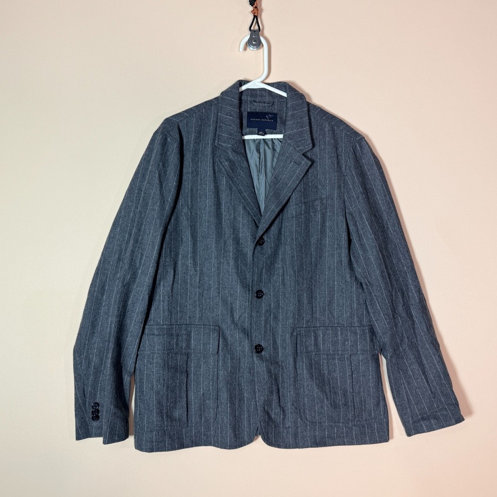 Banana Republic Grey Striped Wool Button Down Chore Jacket Blazer Large L