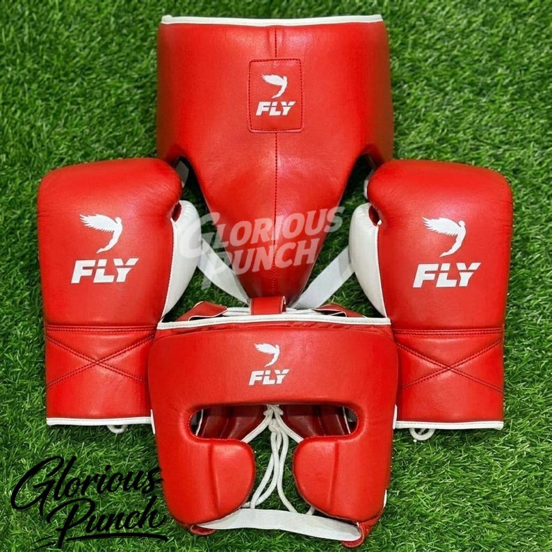 Fly superlace X Boxing Set of Headgear Gloves & Groin guard - Red