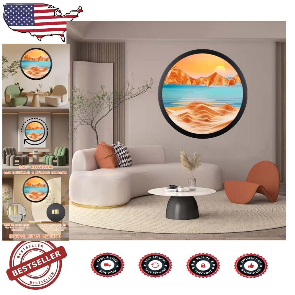 3D Rotating Sand Art Decor - 360° Moving Liquid Sculpture for Home Relaxation
