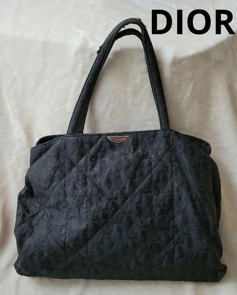 Dior Nylon Logo Plate Trotter Tote Bag Black Women Japan