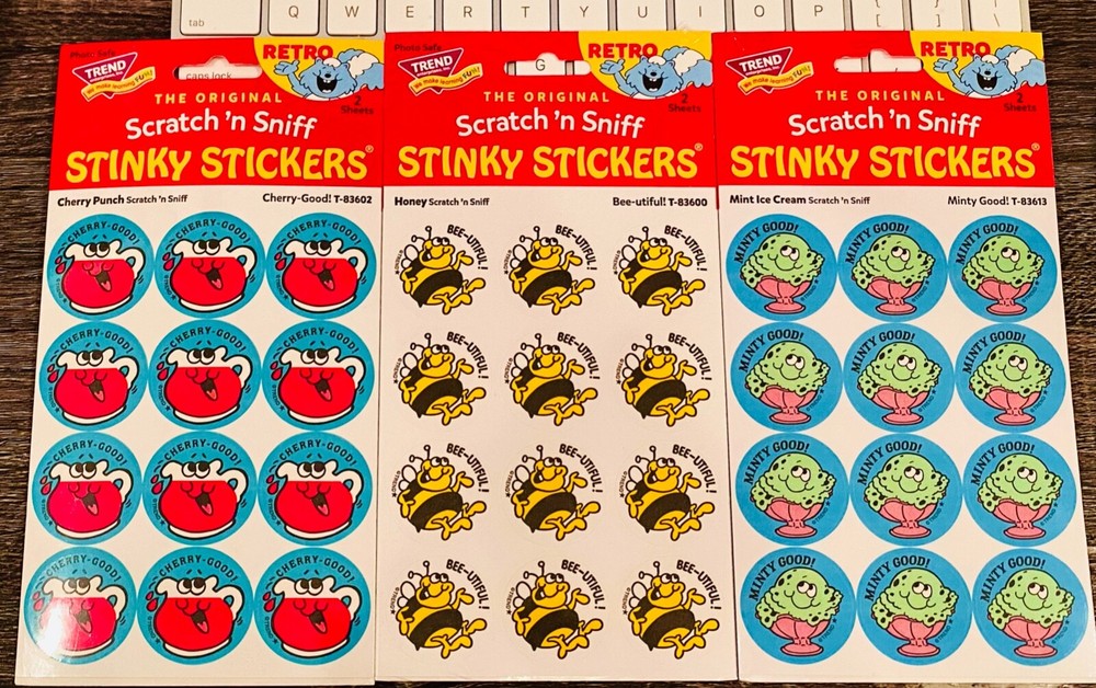 72 TREND Scratch n Sniff RETRO STICKERS | CHERRY PUNCH, HONEY, MINT ICE CREAM
