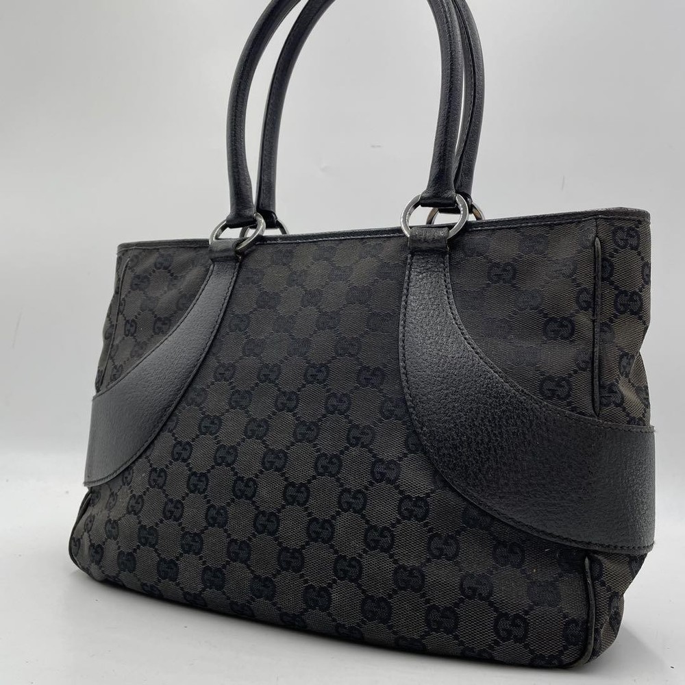 Gucci GG Canvas Leather Black Handbag A4 Size Luxury Tote