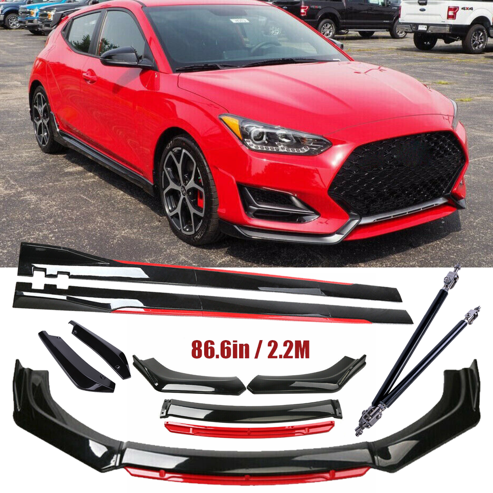 For Hyundai Veloster Front Bumper Lip Spoiler Splitter Side Skirt Glossy Black