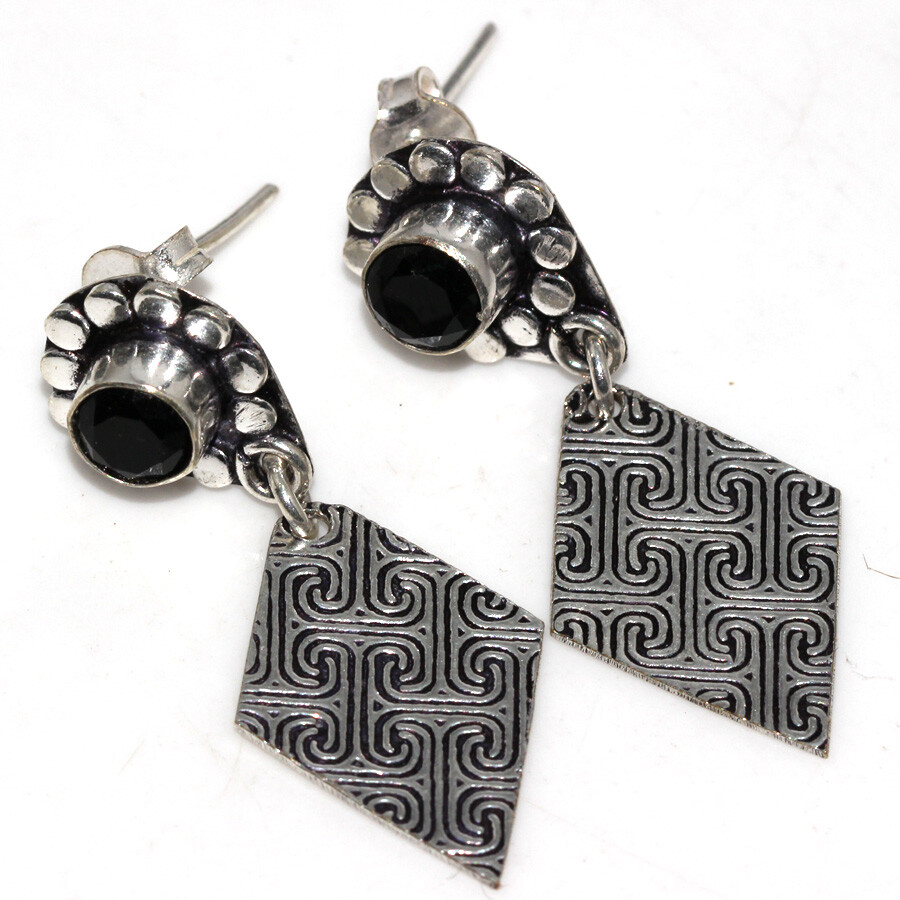 Black Onyx 925 Silver Plated Gemstone Handmade Earrings 1.5