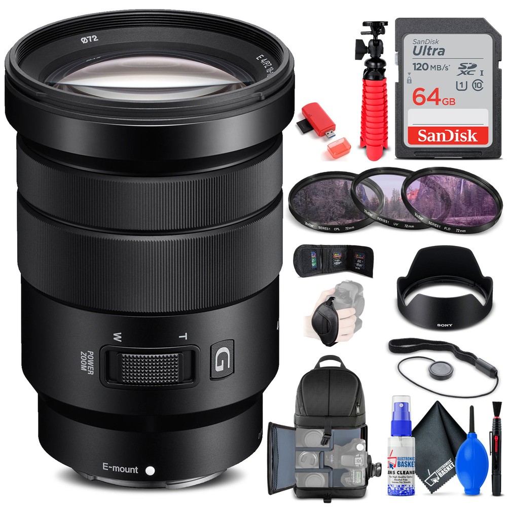 Sony E 18-105mm f/4 G OSS Lens Bundle with Filter Kit Backpack 64GB Card & Extras