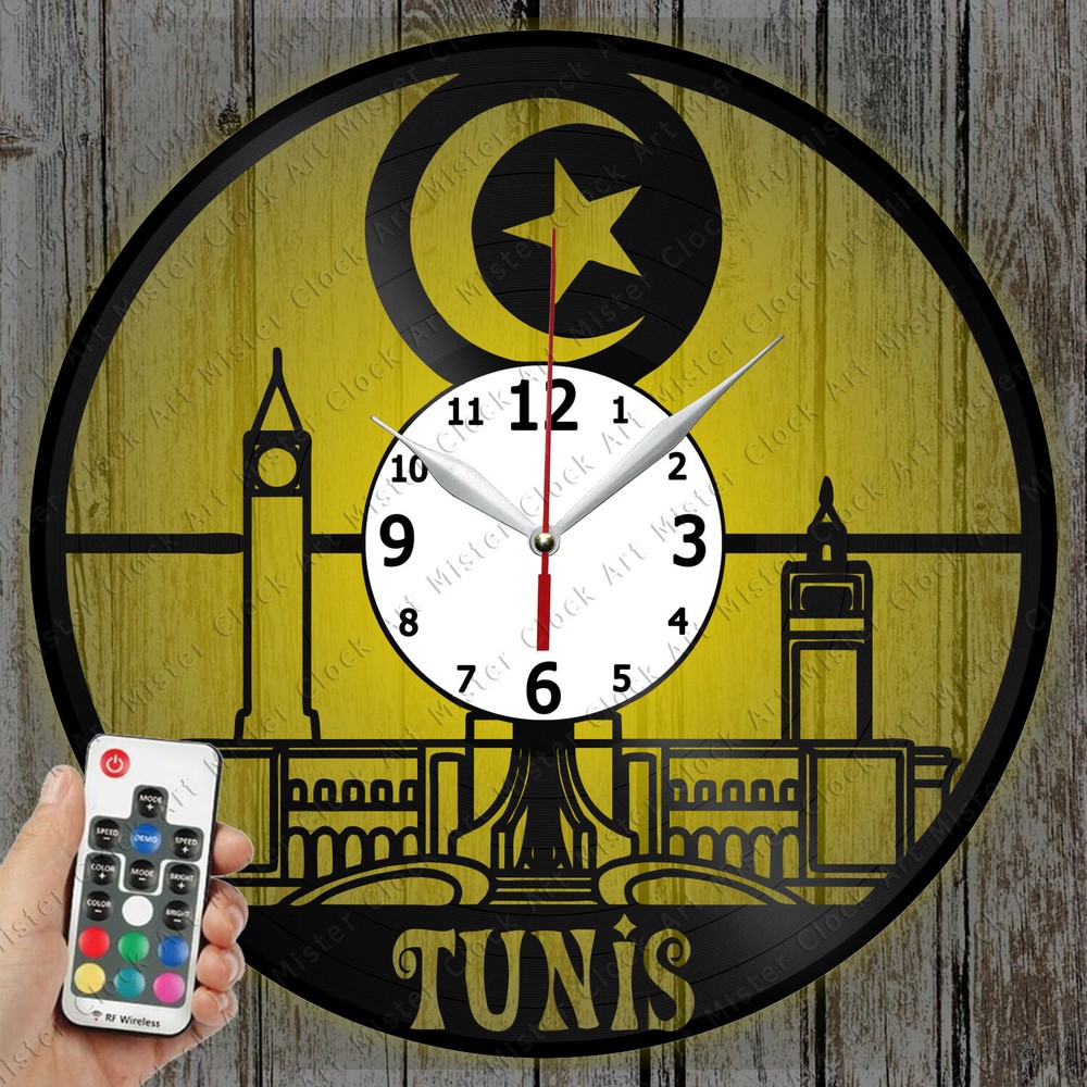 LED Clock with Tunis Skyline Design - Unique Art Decor Gift 6821