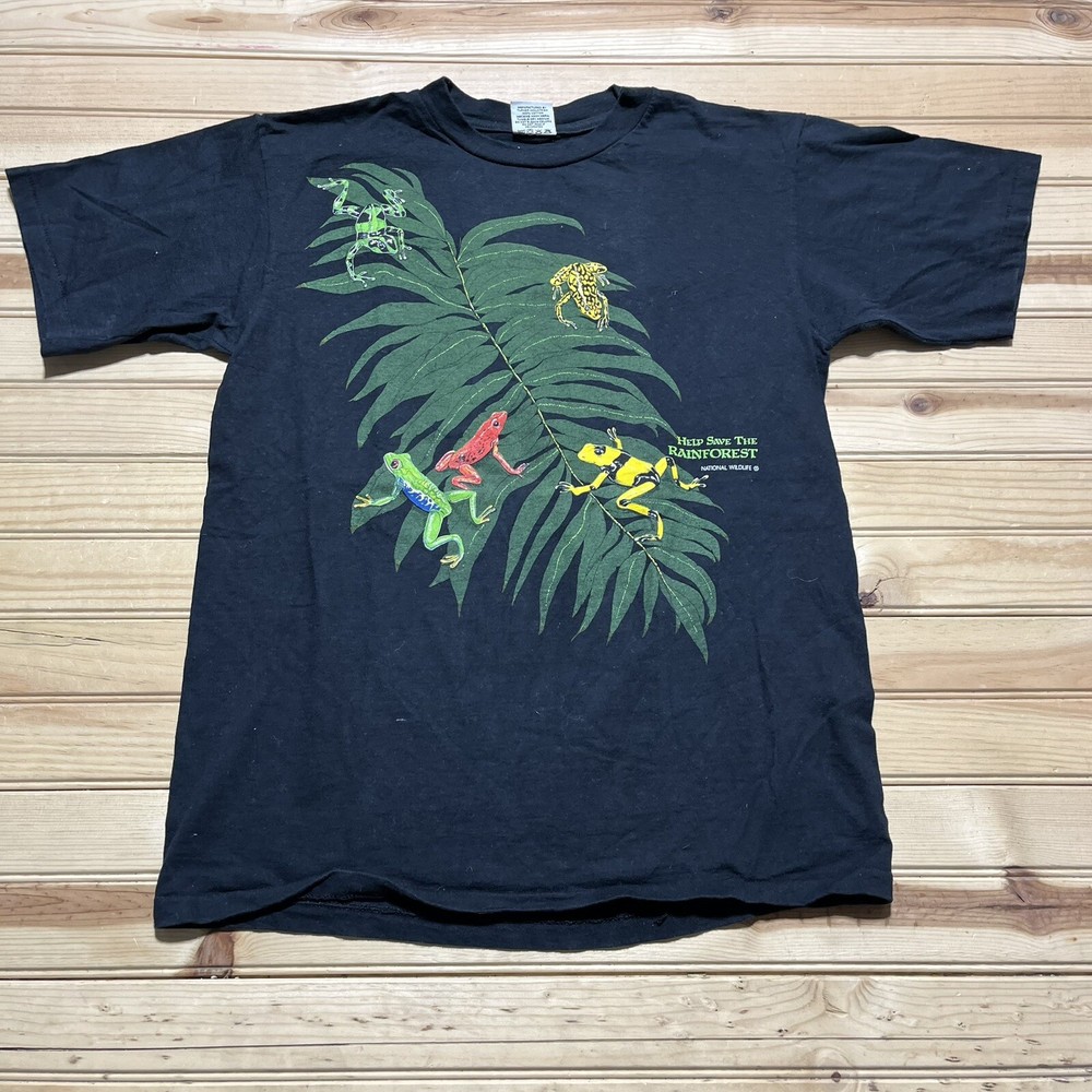 Vintage 80s Tree Frogs Save The Rainforest AOP Wraparound Shirt Size L