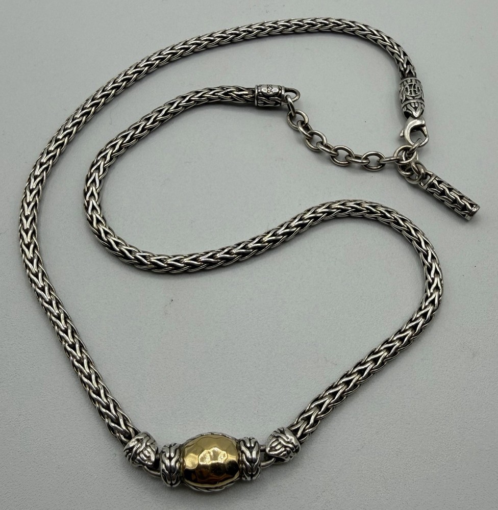John Hardy 925 Sterling Silver And 22k Gold  Mesh Necklace
