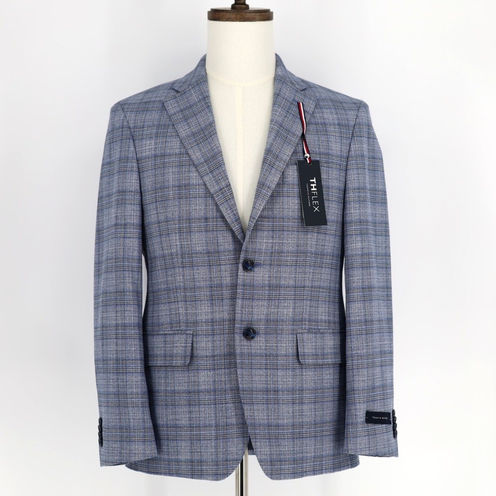 Tommy Hilfiger Men's Light Blue Plaid Conrad Modern-Fit Suit Blazer Size 42L