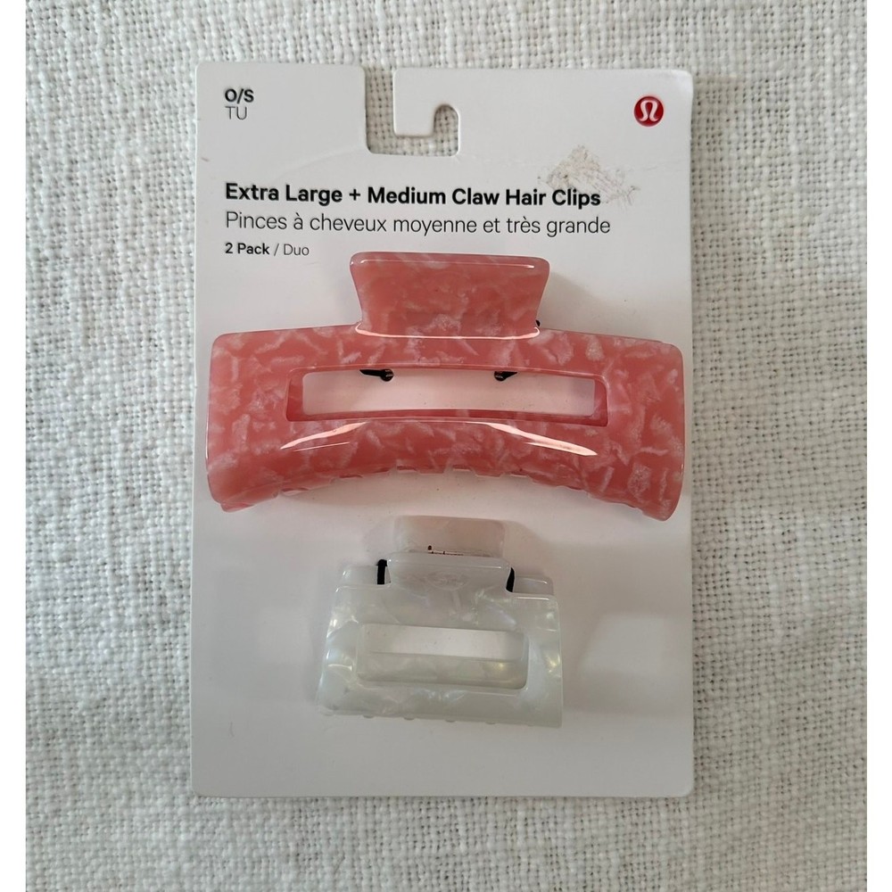 Lulmon XL + Medium Claw Hair Clips 2-Pack Pink White NWT