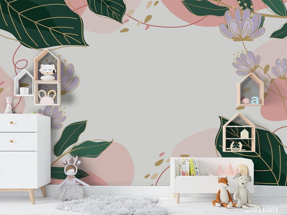3D Hand Drawn Floral Leaves Wall Murals Wallpaper Murals Wall Sticker